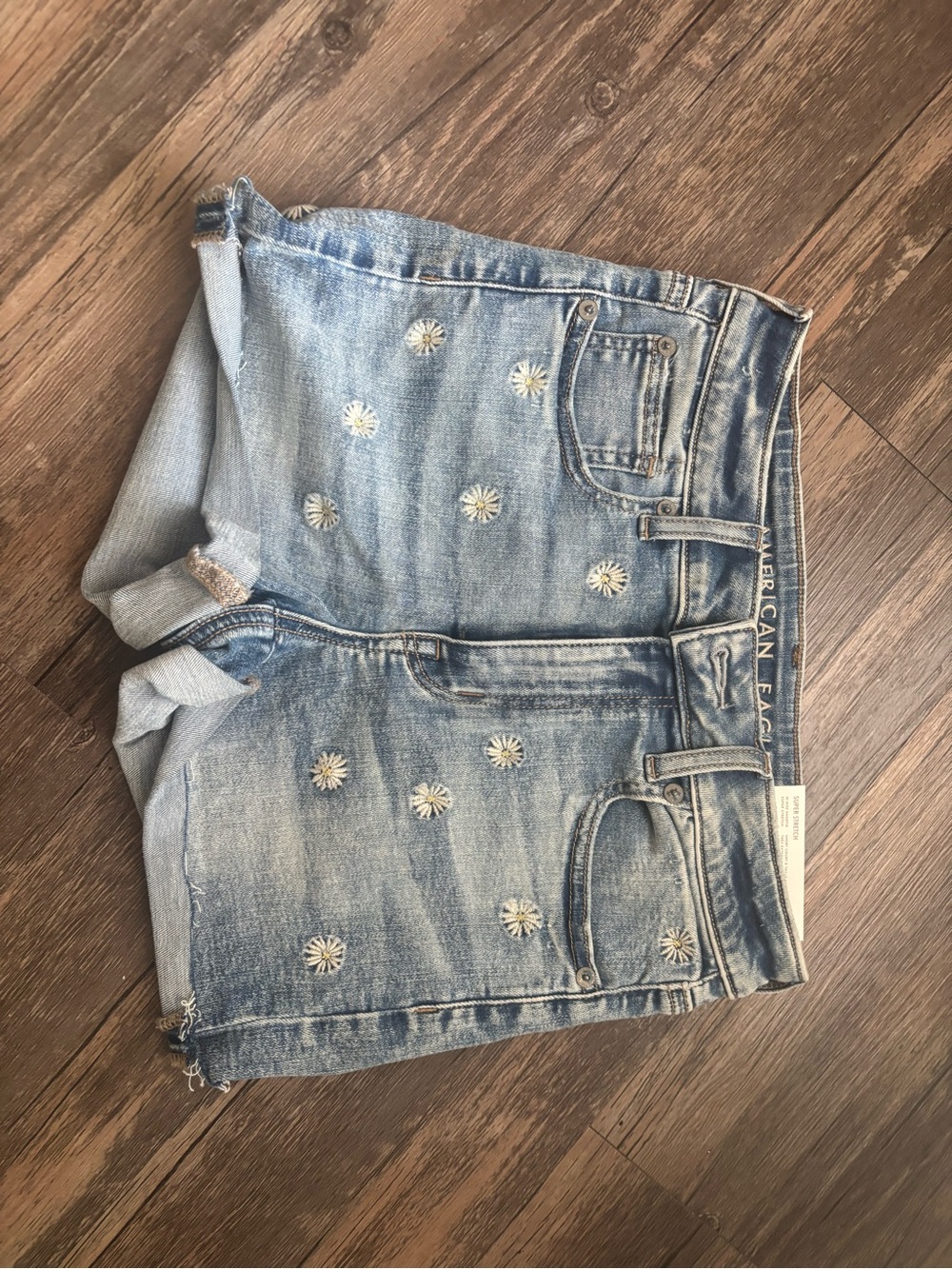 American Eagle Outfitters Light Blue Daisy Embroidered Denim Shorts